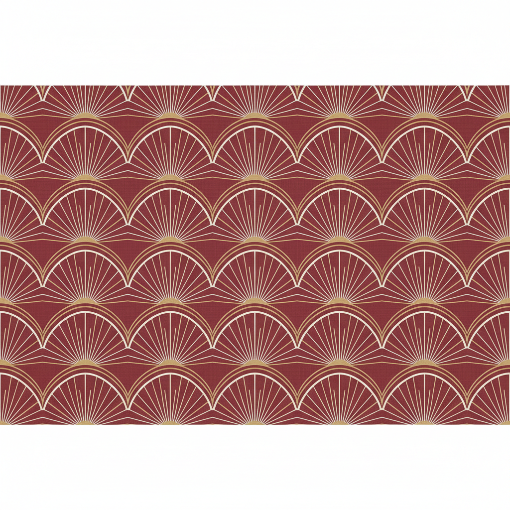 Subtle classy geometric pattern wallpaper, deep red and cream, art deco influence
