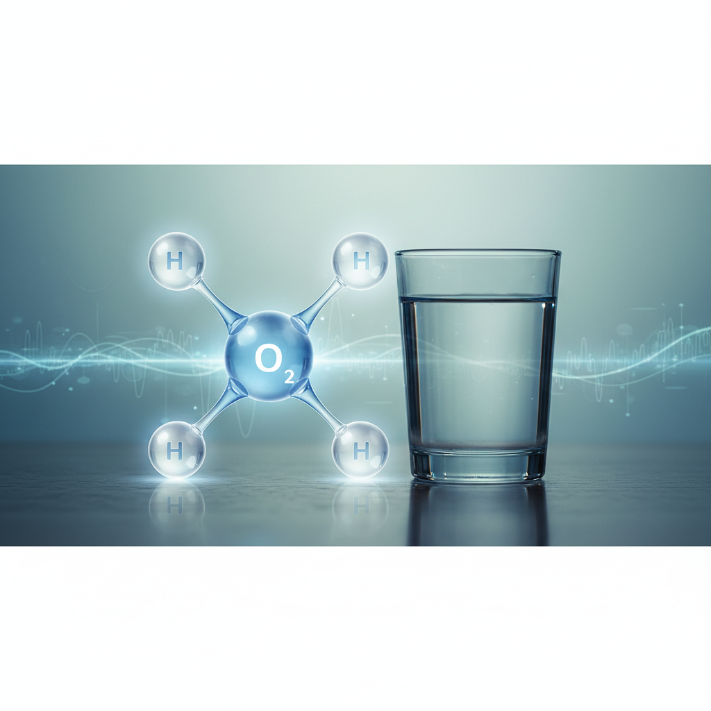 Glass of water and water molecule diagram overly