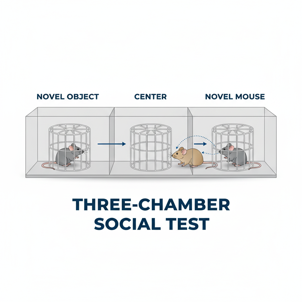 Illustration of the Three-Chamber Social Test or simple social interaction mouse diagram