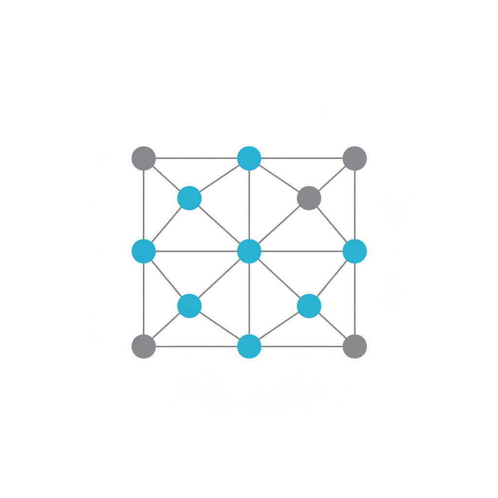 A simple network graph diagram on white background showing nodes and edges. Some nodes are colored blue (selected) and others grey, demonstrating that no two blue nodes are connected.