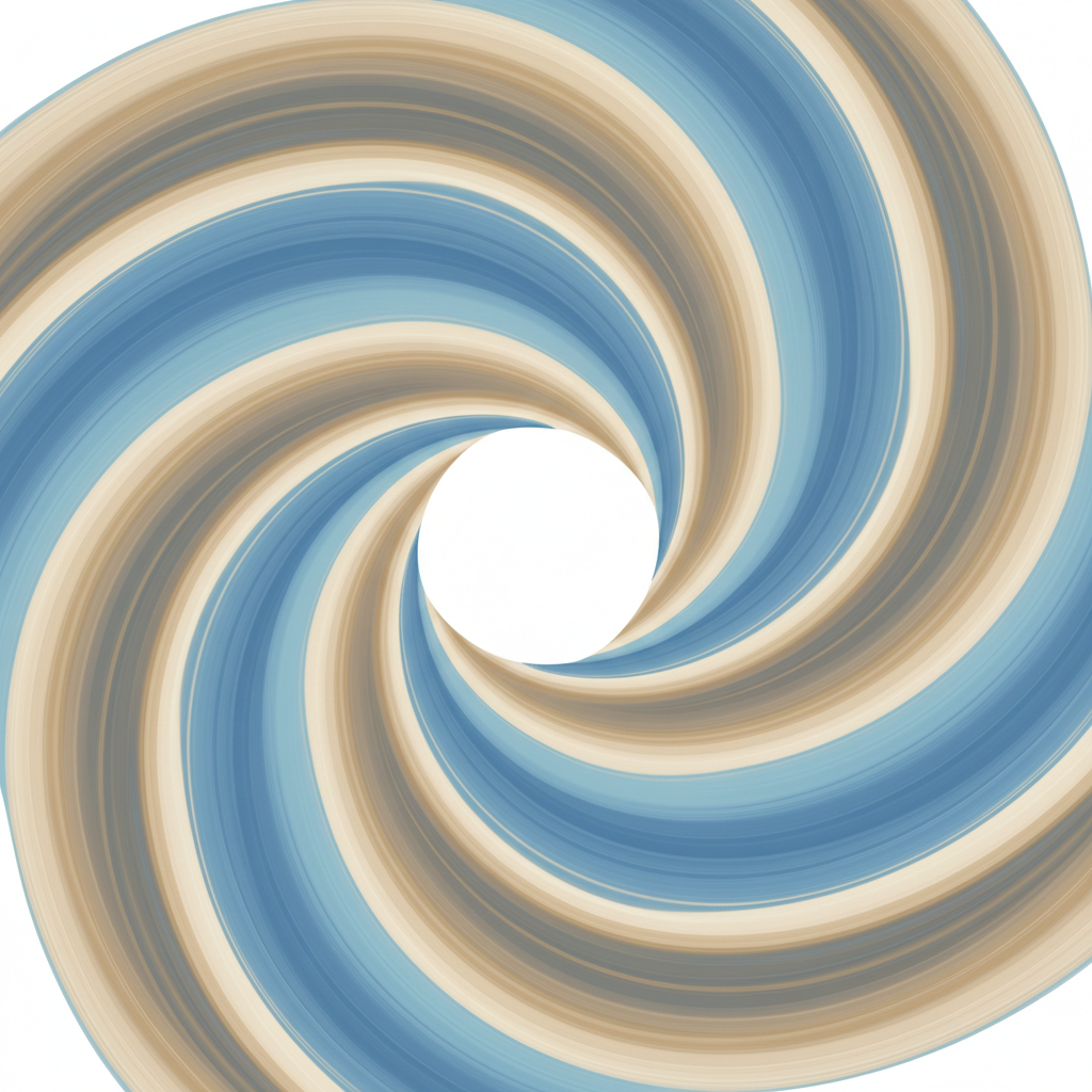 abstract circular art, soft swirls of blue and warm beige intersecting, looping, endless cycle concept, artistic, gentle