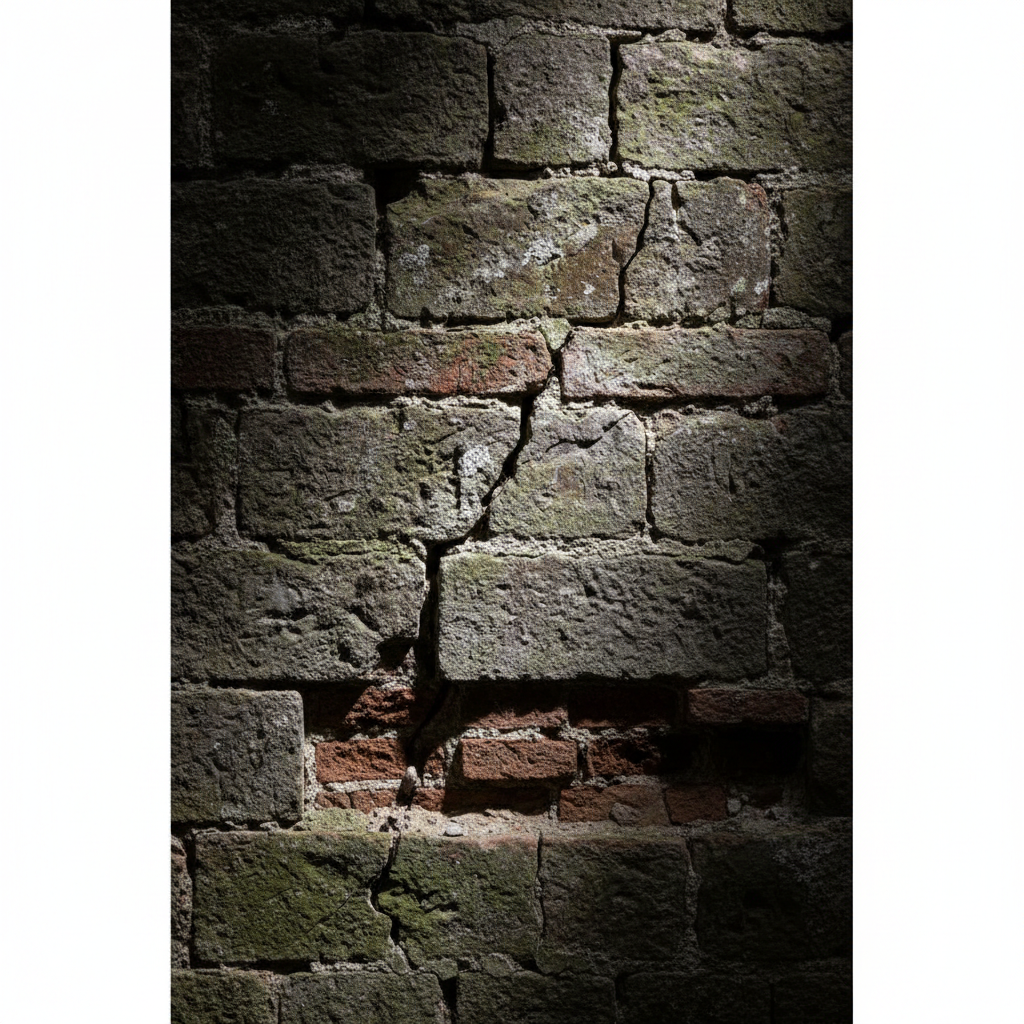 Close up detail of crumbling medieval stone wall texture, 15th century brickwork, weathered, dramatic lighting, moody atmosphere