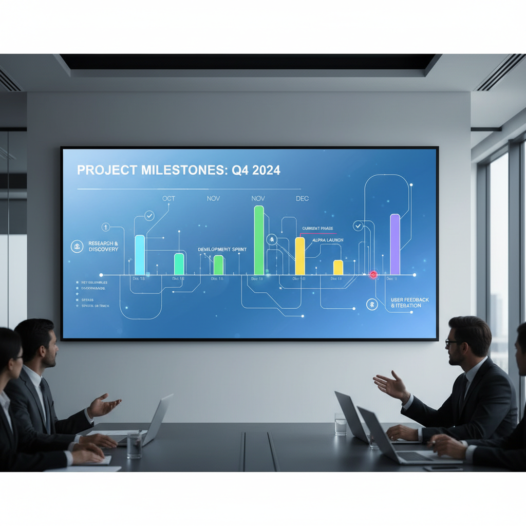 Project timeline visualization digital screen business meeting