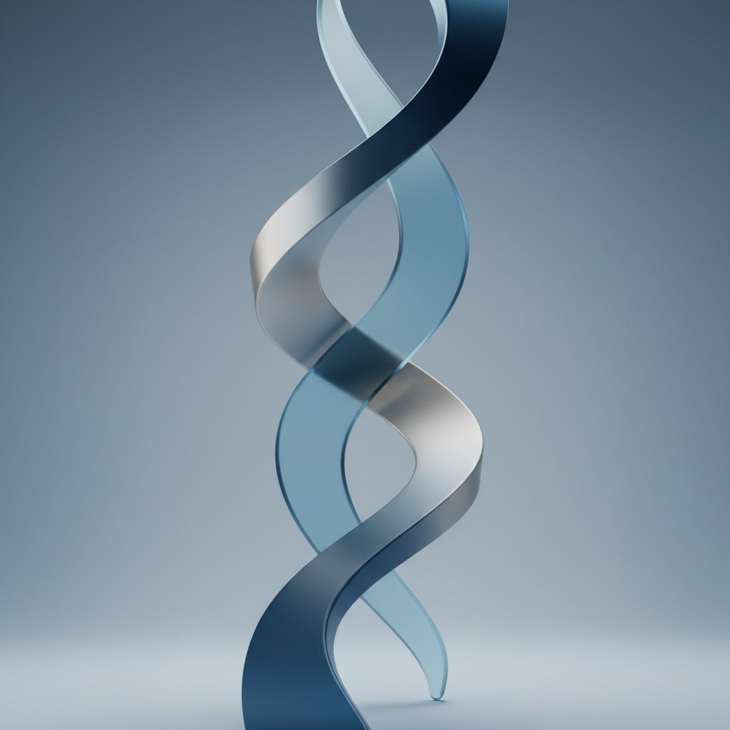 Minimalist abstract 3D art representing uncertainty and choice, a winding path diverging, soft lighting, professional style, blue and grey tones