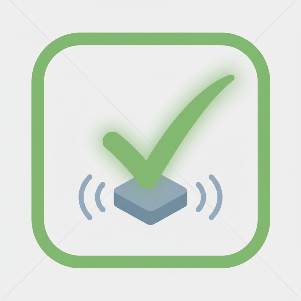 Illustration of a 'Submit' button being pressed or a checklist being completed with a green checkmark