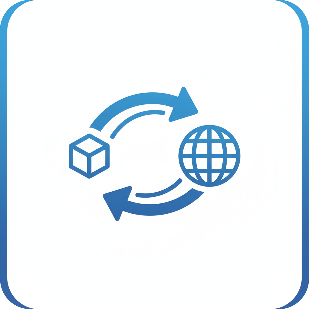Minimalist icon representing transfer of logistics or supply chain management, blue