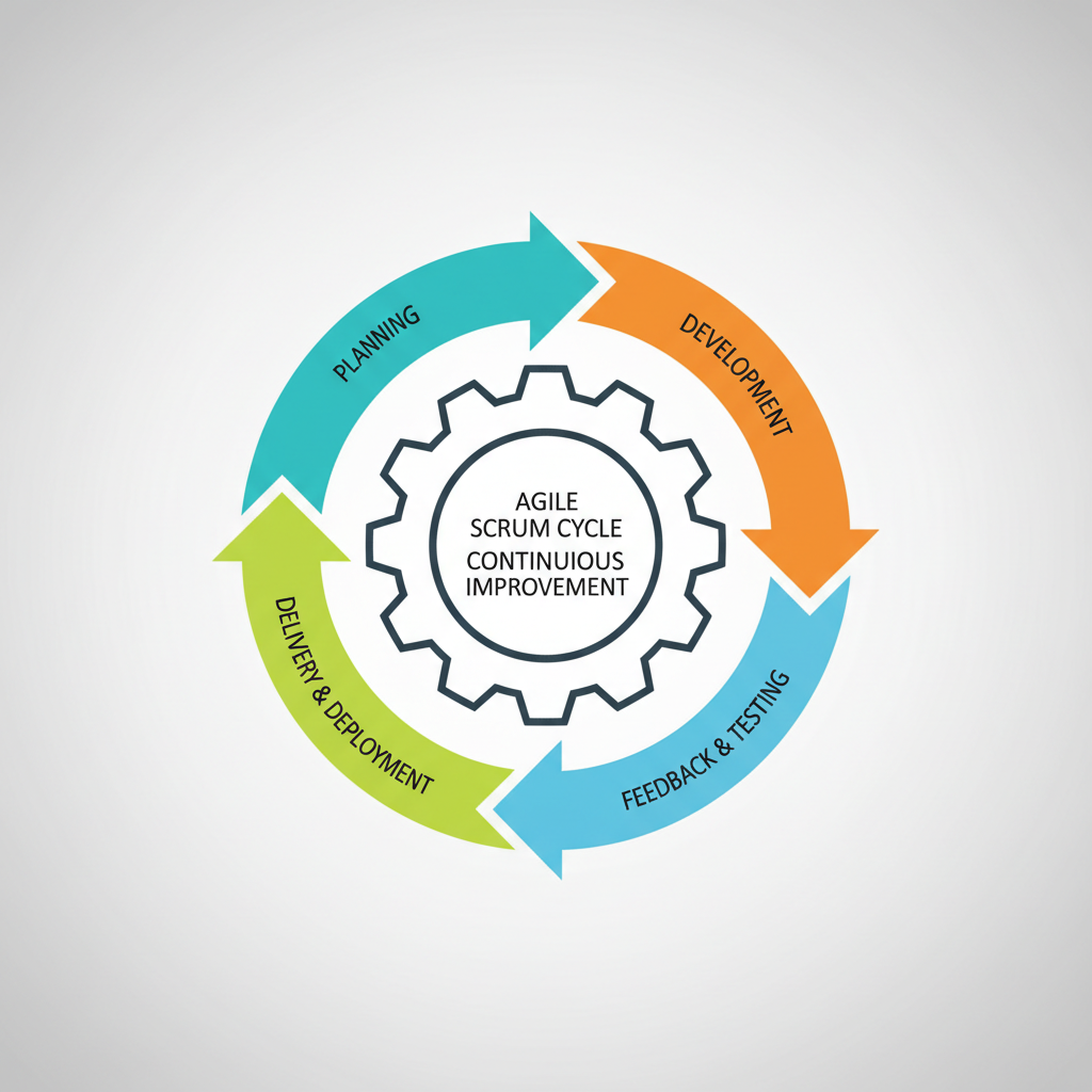 continuous improvement loop, agile scrum feedback cycle diagram, circular arrows, flat design, modern vector