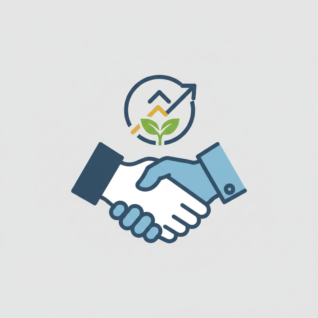 icon or illustration of a business handshake or small business owner symbol, simple, professional vector style