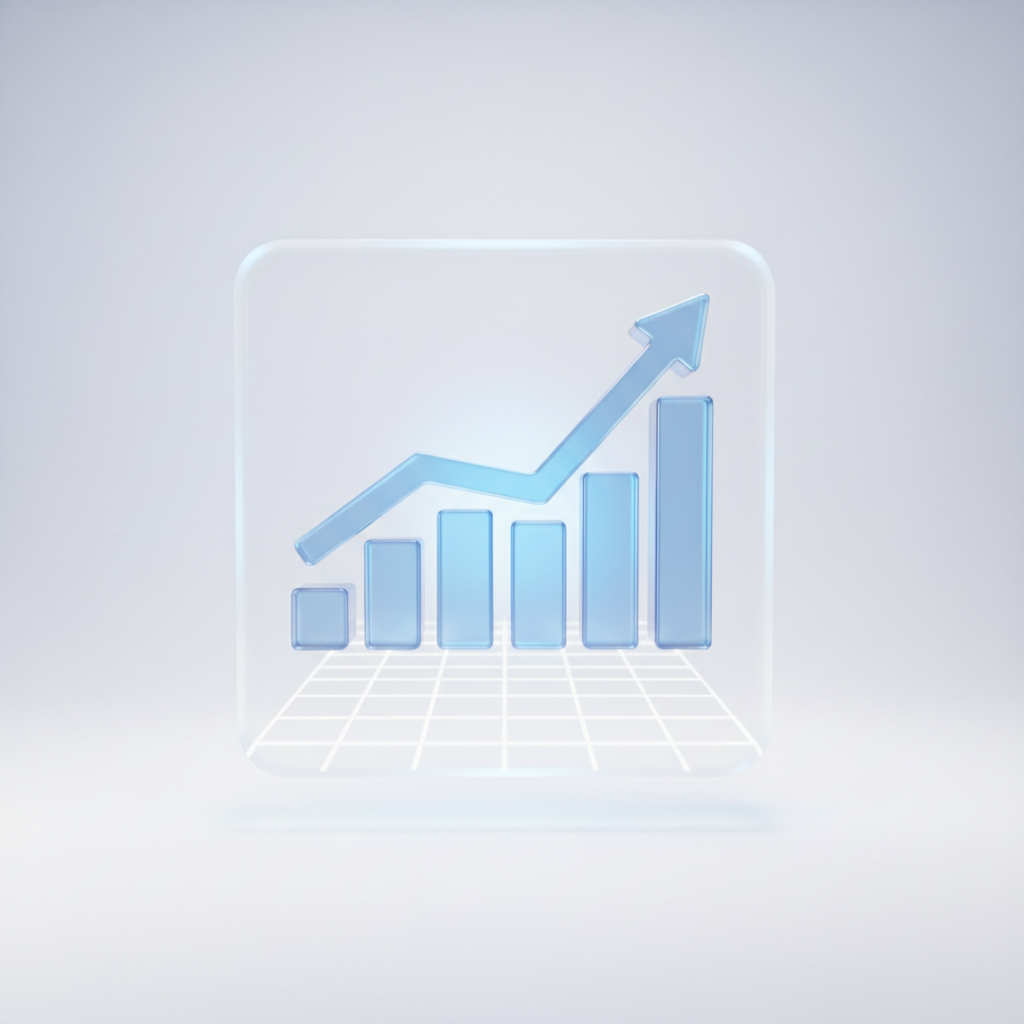 3d icon of a rising graph chart, business analytics, clean minimalist style