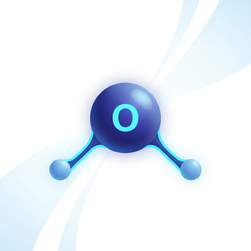 Diagram showing a single water molecule with strong bonds connecting Oxygen and Hydrogen, abstract style, minimal