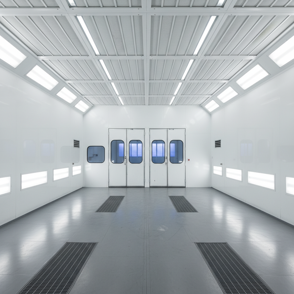 cabine de peinture industrielle vide propre éclairage néon