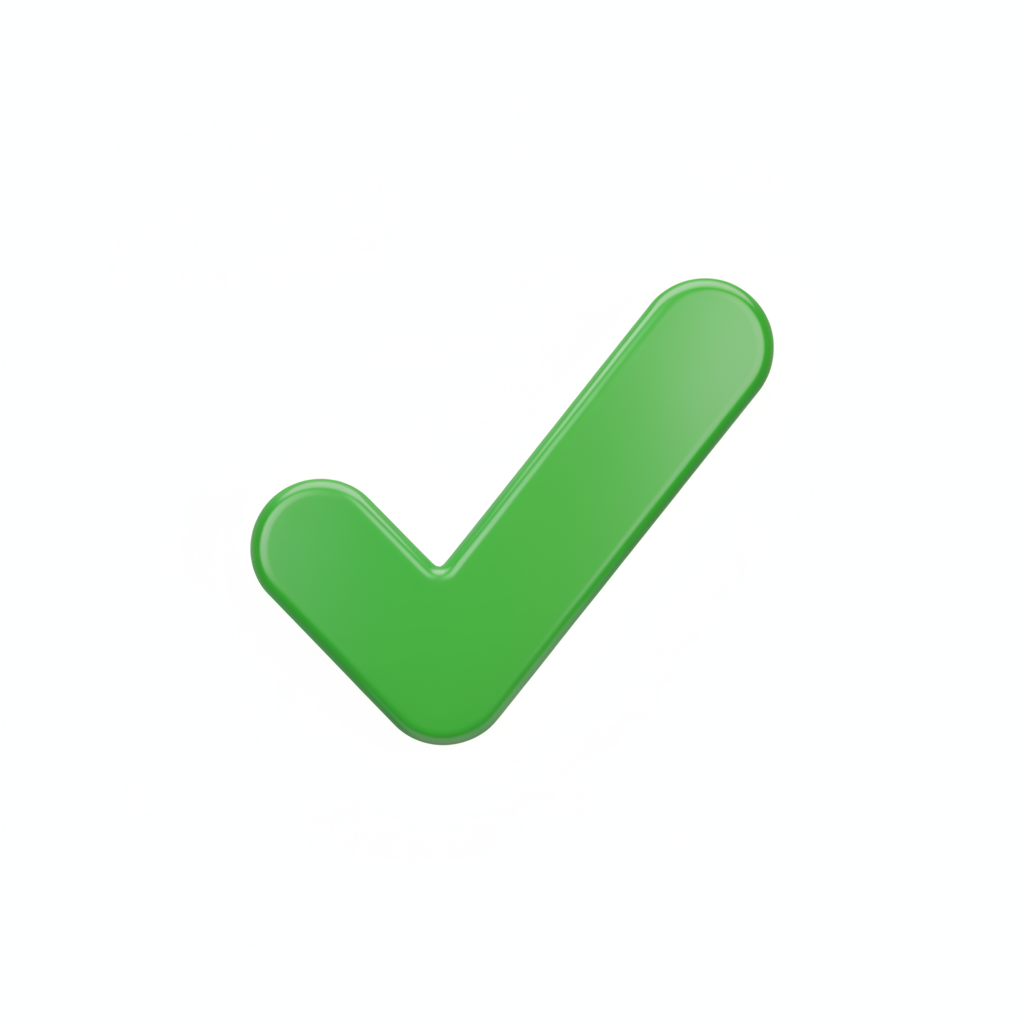 Simple 3d clean green checkmark icon, white background
