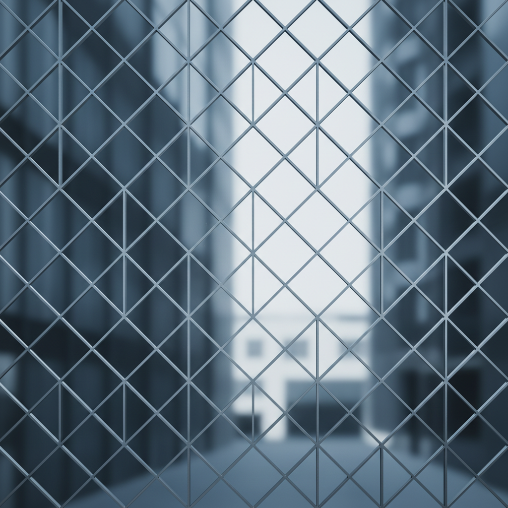 Abstract steel structure geometric pattern, blue and grey tones, architectural background, low contrast suitable for text overlay