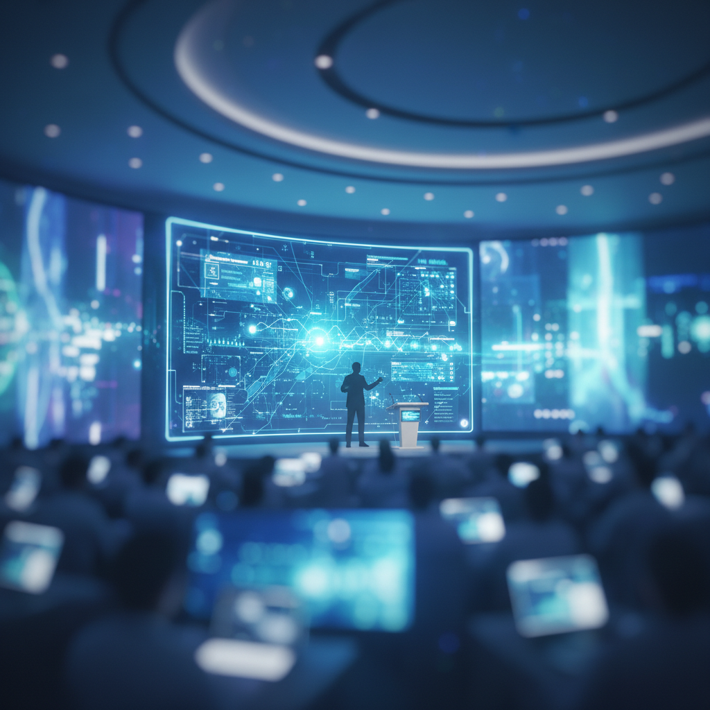 scientific conference technology presentation hall blur