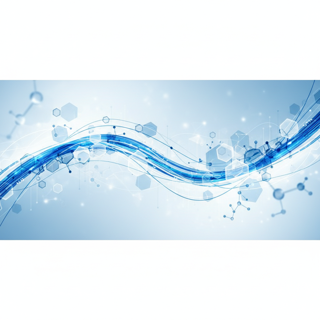 abstract modern biotech background, blue and white data streams, pharmaceutical clean technology, minimalist, high quality, corporate style