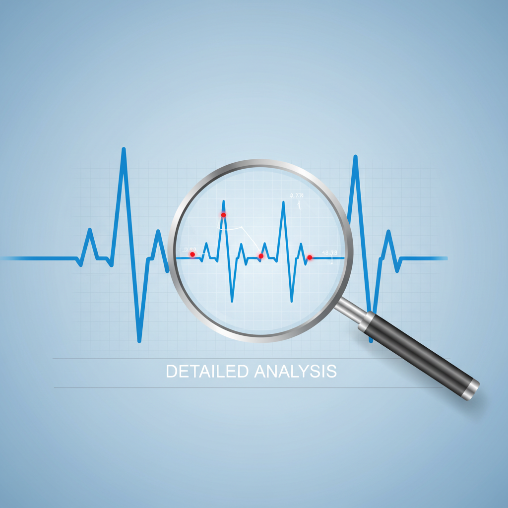 Conceptual illustration of a magnifying glass over a medical heart rate graph, symbolizing detailed review