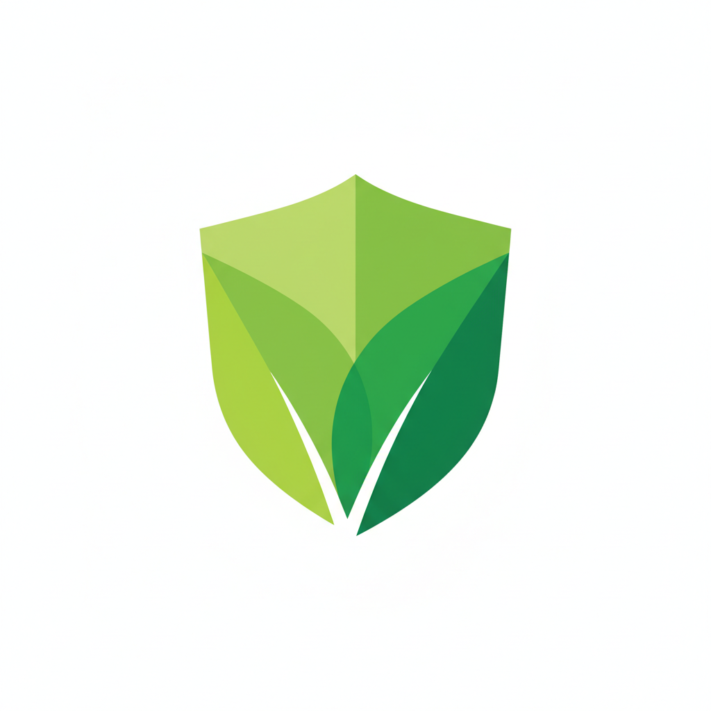 abstract 3D environmental protection symbol, floating green shield, glossy minimalist, high end render