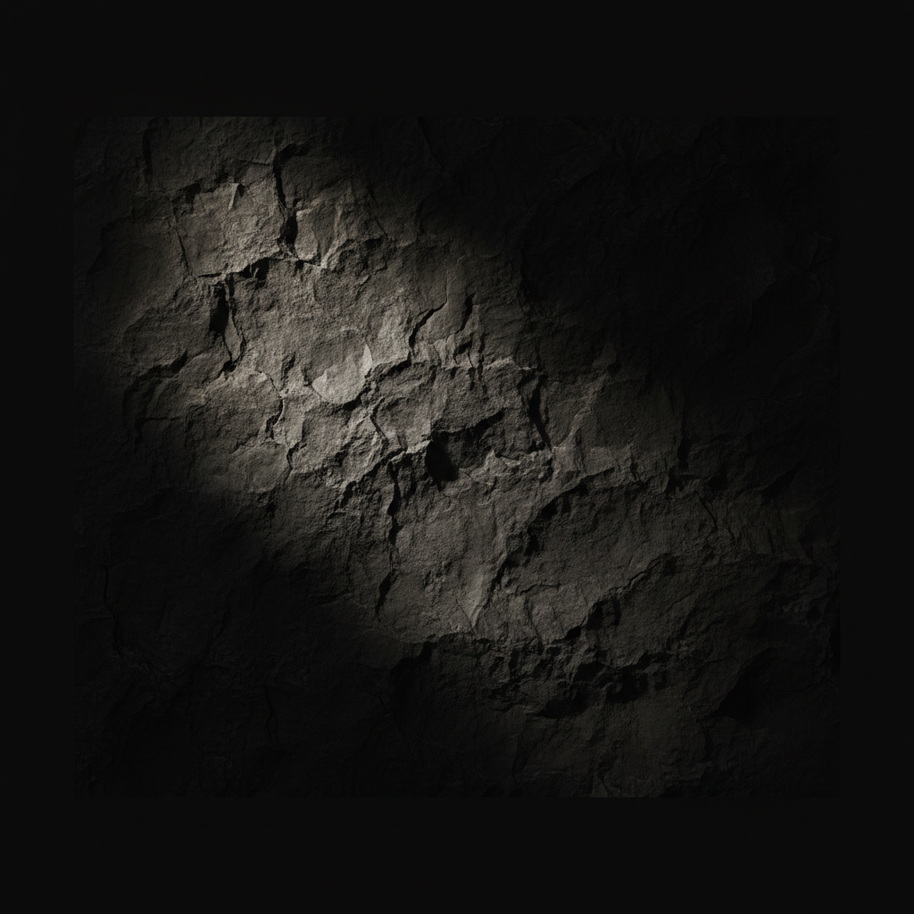 Minimalist dark background, texture of a rough stone wall, single ray of light