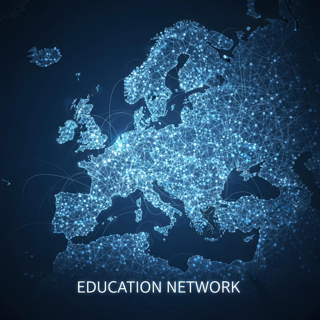 Map of Europe concept connecting dots network education