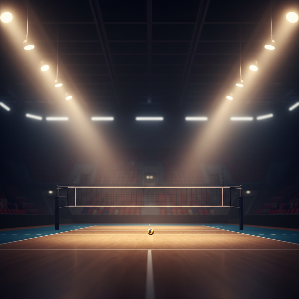 professional volleyball court stadium lights cinematic lighting clean background no text