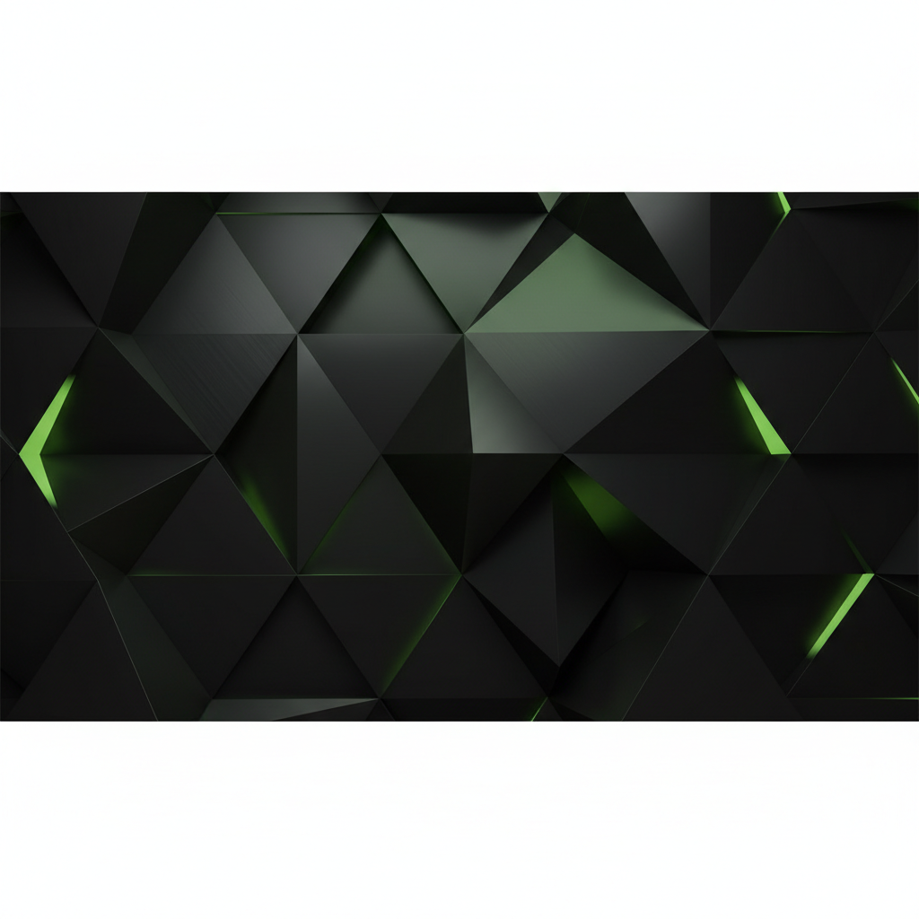 Abstract dark geometric background with subtle green lighting accents, corporate style, minimalist, high quality, 4k