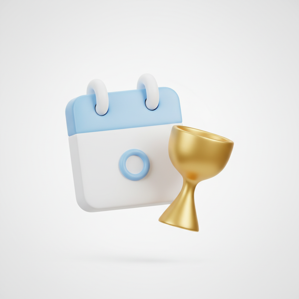 Icon: Calendar and trophy icon, minimalist 3d style