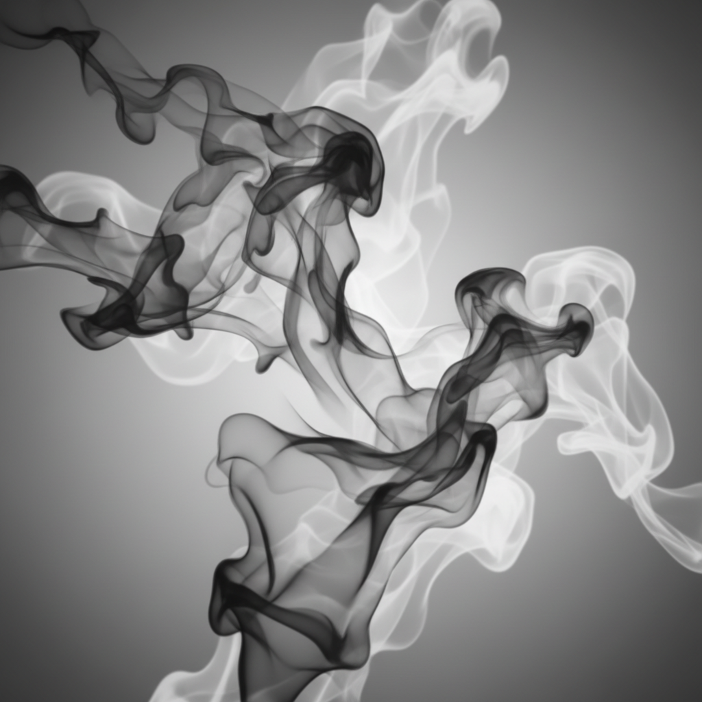 abstract minimalist representation of fog and confusion, black and white smoke, mystery, soft focus, high quality digital art