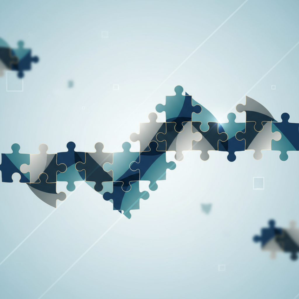 Abstract concept art representing puzzle pieces coming together, symbolizing problem solving and coordination, minimalist corporate style