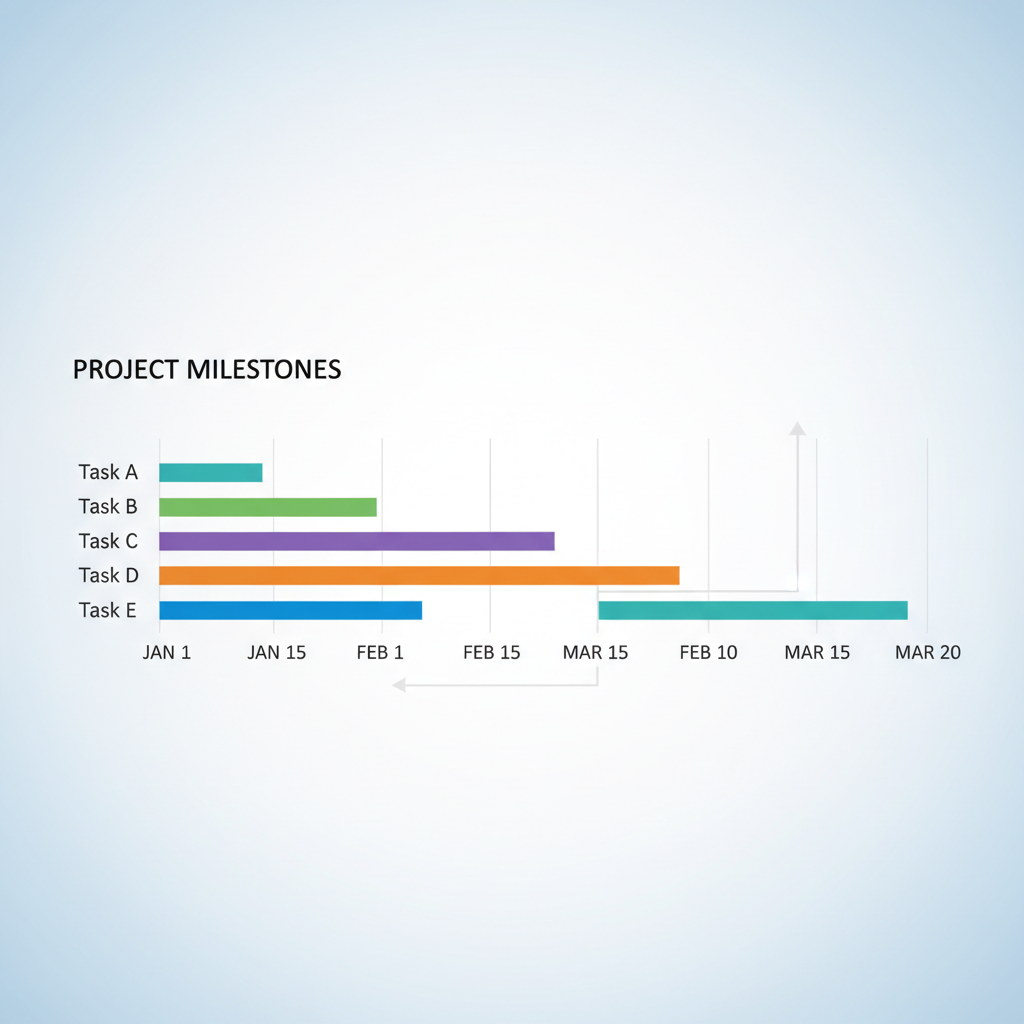 simplified Gantt chart visualization showing horizontal bars over a timeline, project management concept