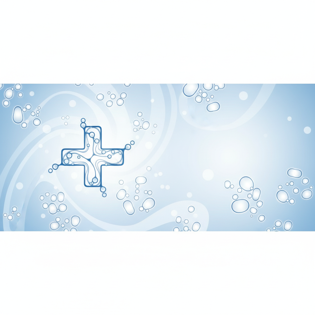 clean medical illustration, minimalist blue and white, abstract fungal spores and medical cross, professional educational style, soft lighting