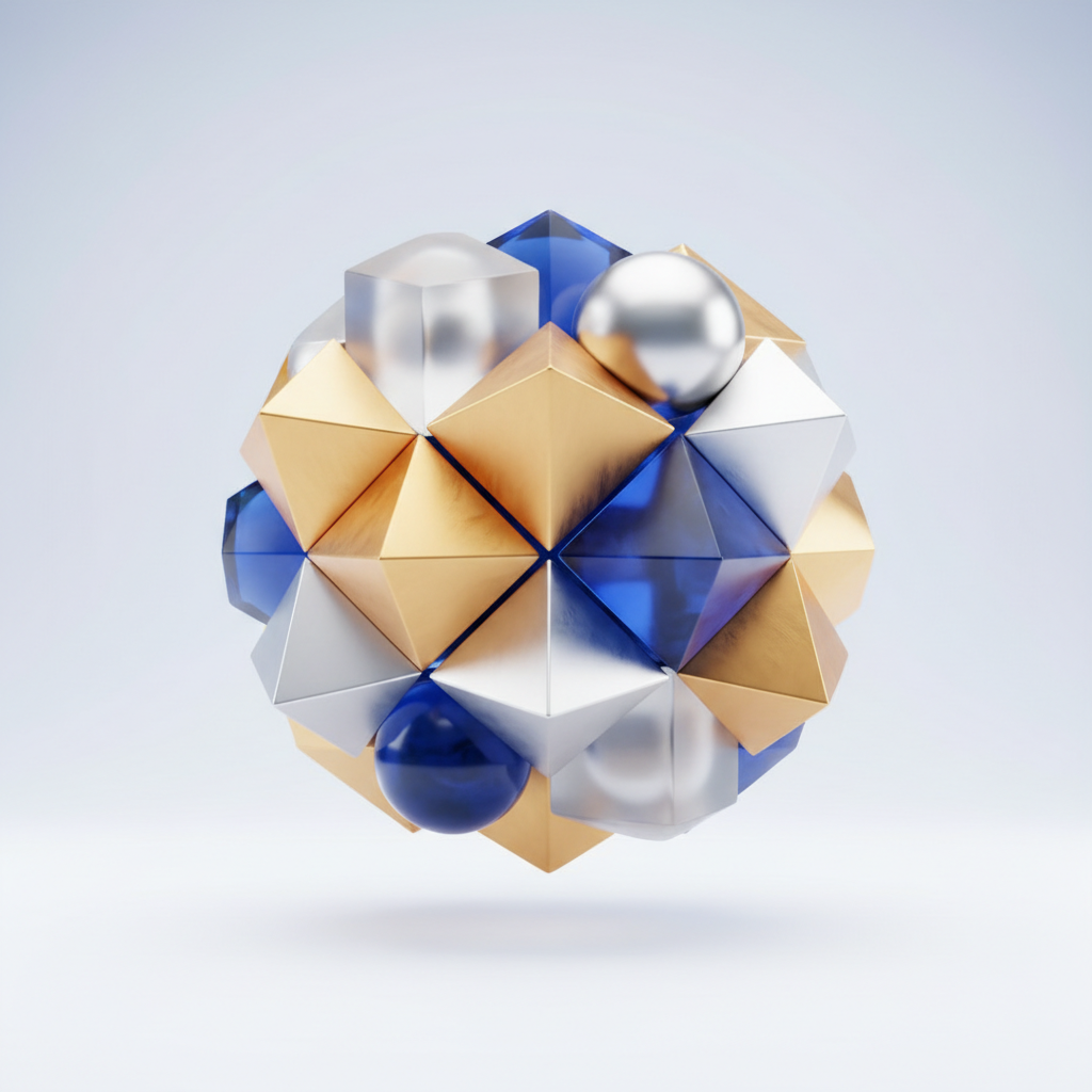 abstract geometric shapes fitting together perfectly, symbol of alignment and perfection, 3d render