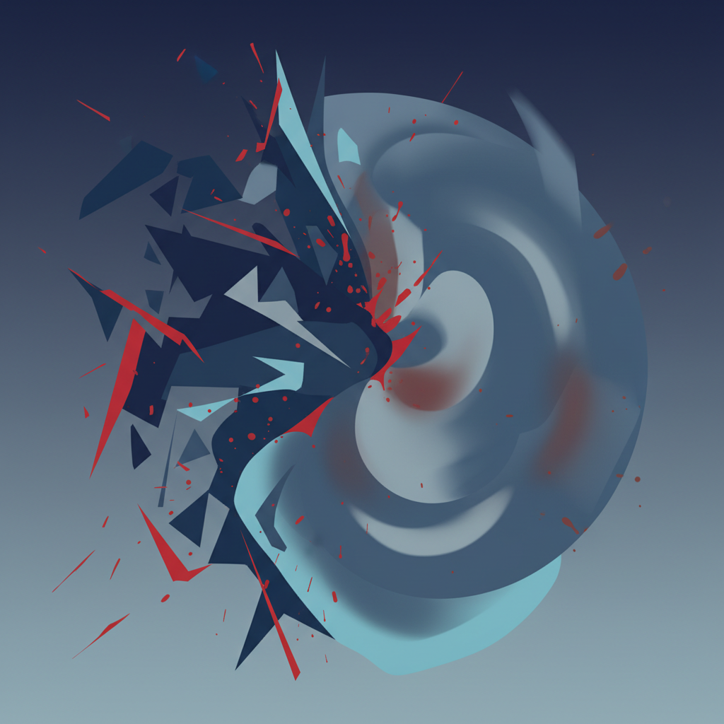 abstract shapes representing different emotions like anxiety and boredom using colors, blue and grey tones with splashes of red