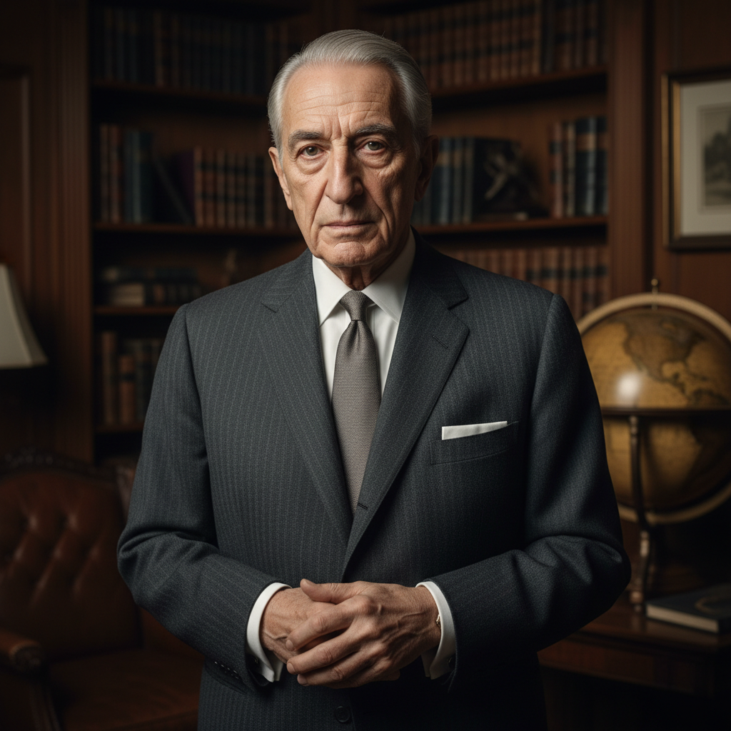 Carlo Gambino, elderly man, wise guy look, 1960s suit, hawk nose