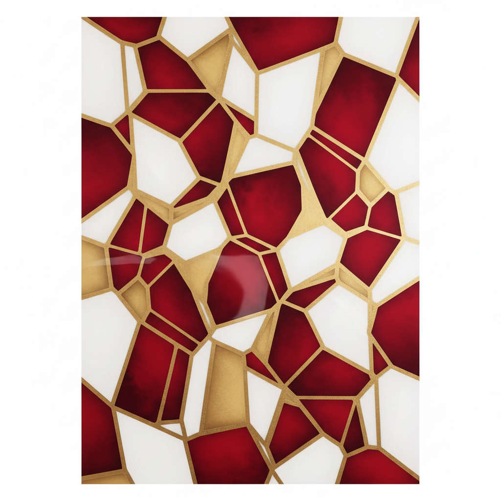 Abstract art representing unity in diversity, interlocking colors of gold, red, and white, modern style