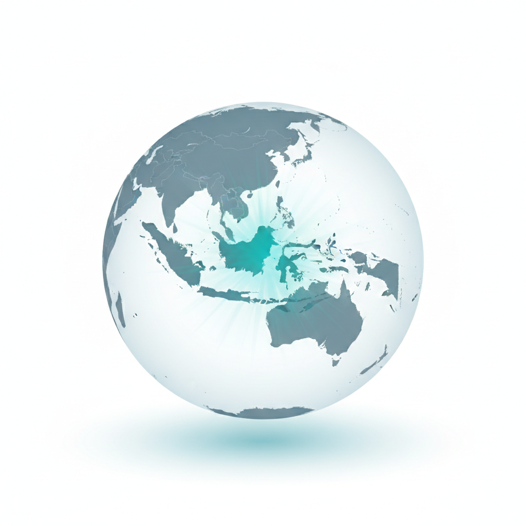 Map of Indonesia highlighted on globe, stylized minimal