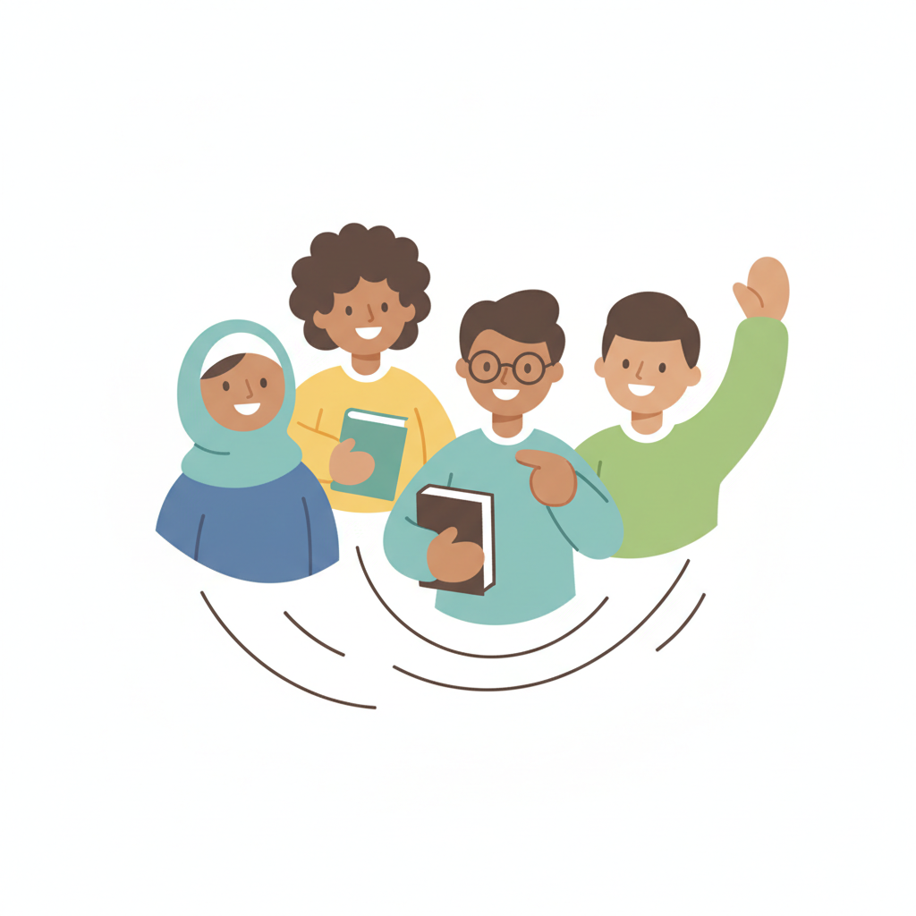 Groups of happy students icon, flat illustration, minimalist