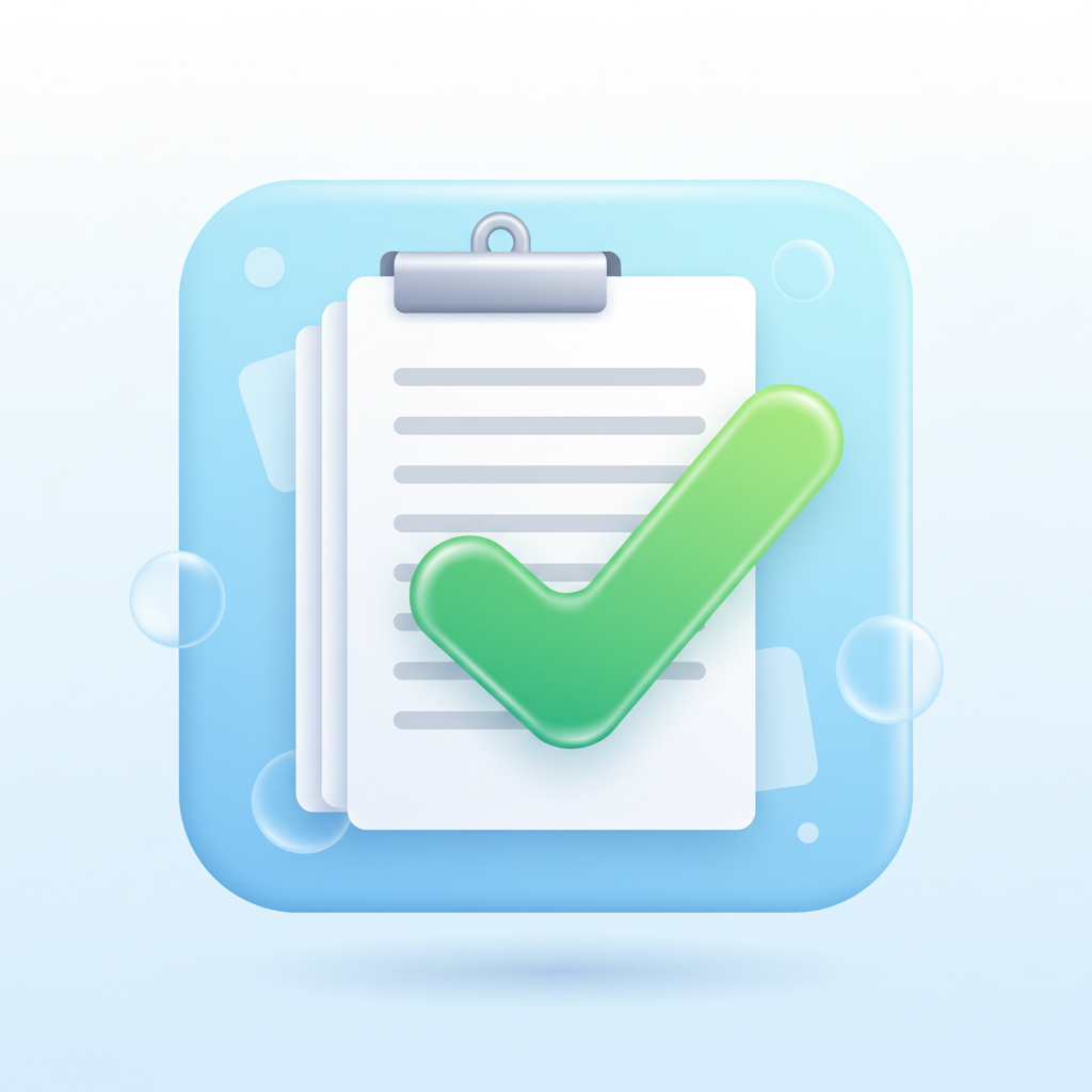 3D illustration of verifying documents with a green tick mark