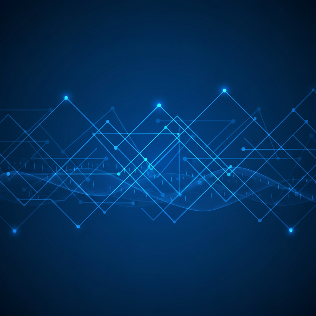 Abstract corporate background, deep blue geometric lines connecting points, symbolizing network and integrity, high quality, professional financial style, 8k resolution