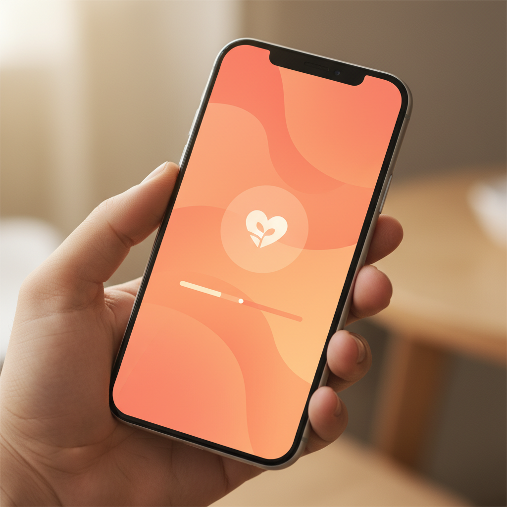 Close up of a smartphone displaying a clean, modern donation app interface with warm color theme