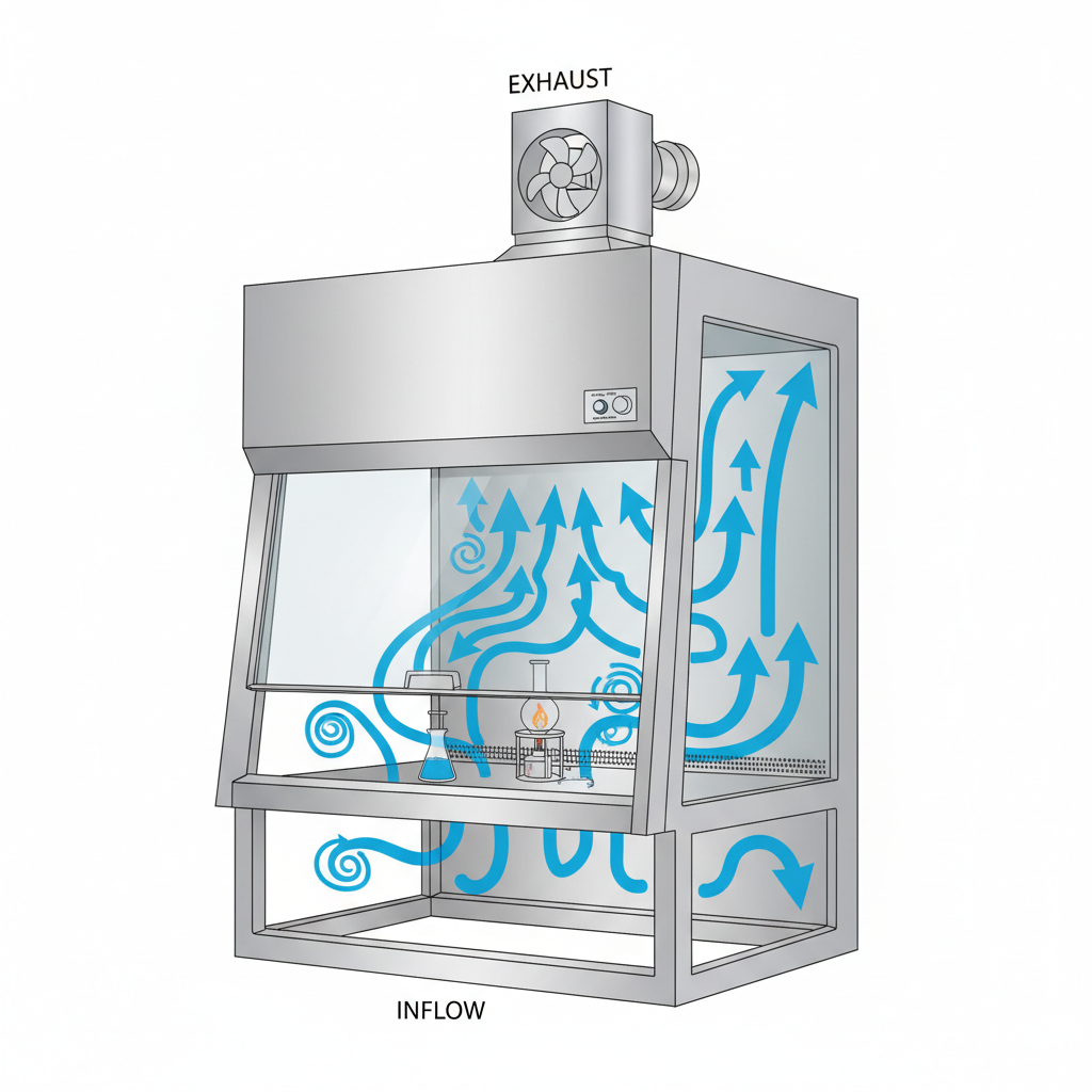 diagram of airflow circulation inside a laboratory cabinet blue arrows