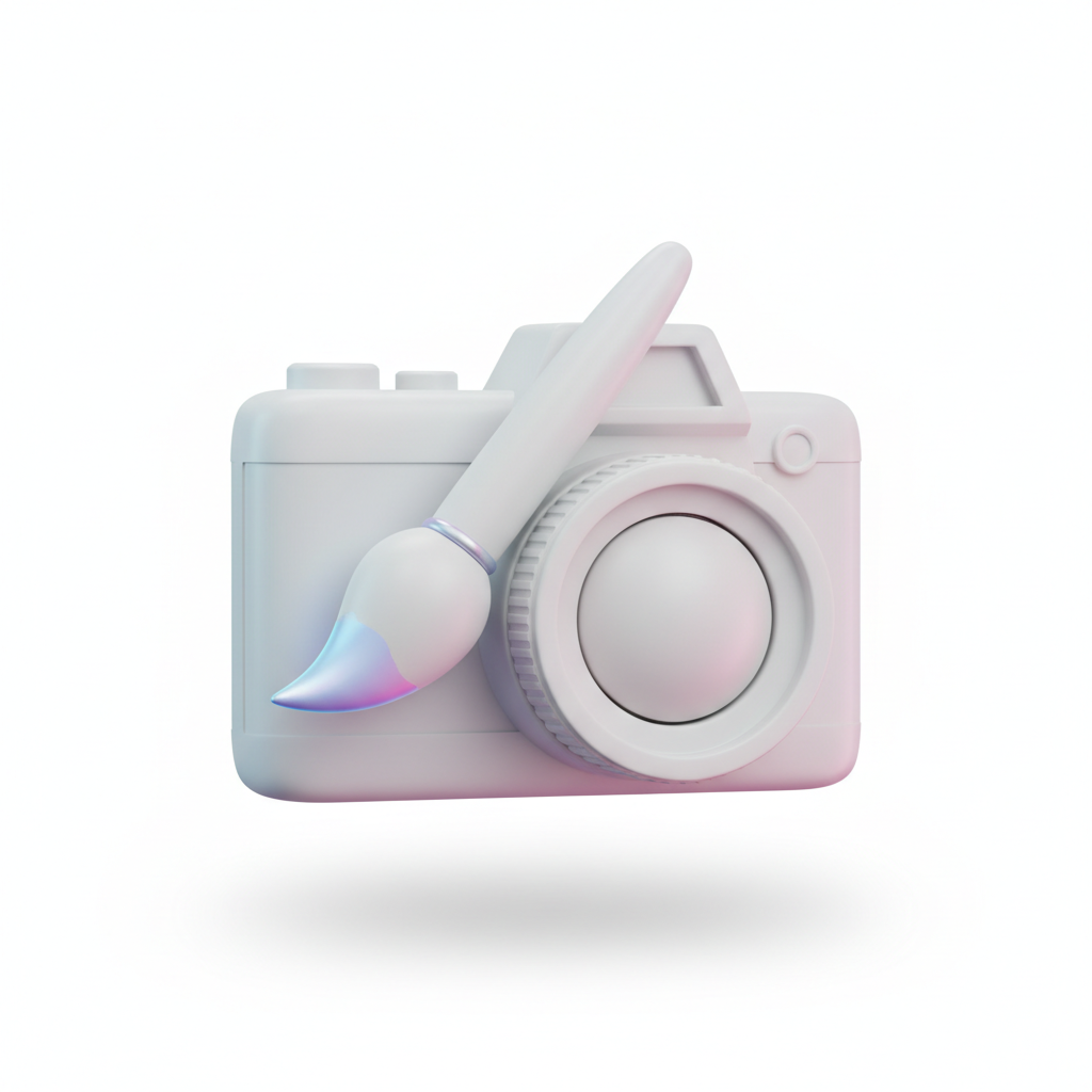 Icon: Brush and camera icon, minimalist 3d style