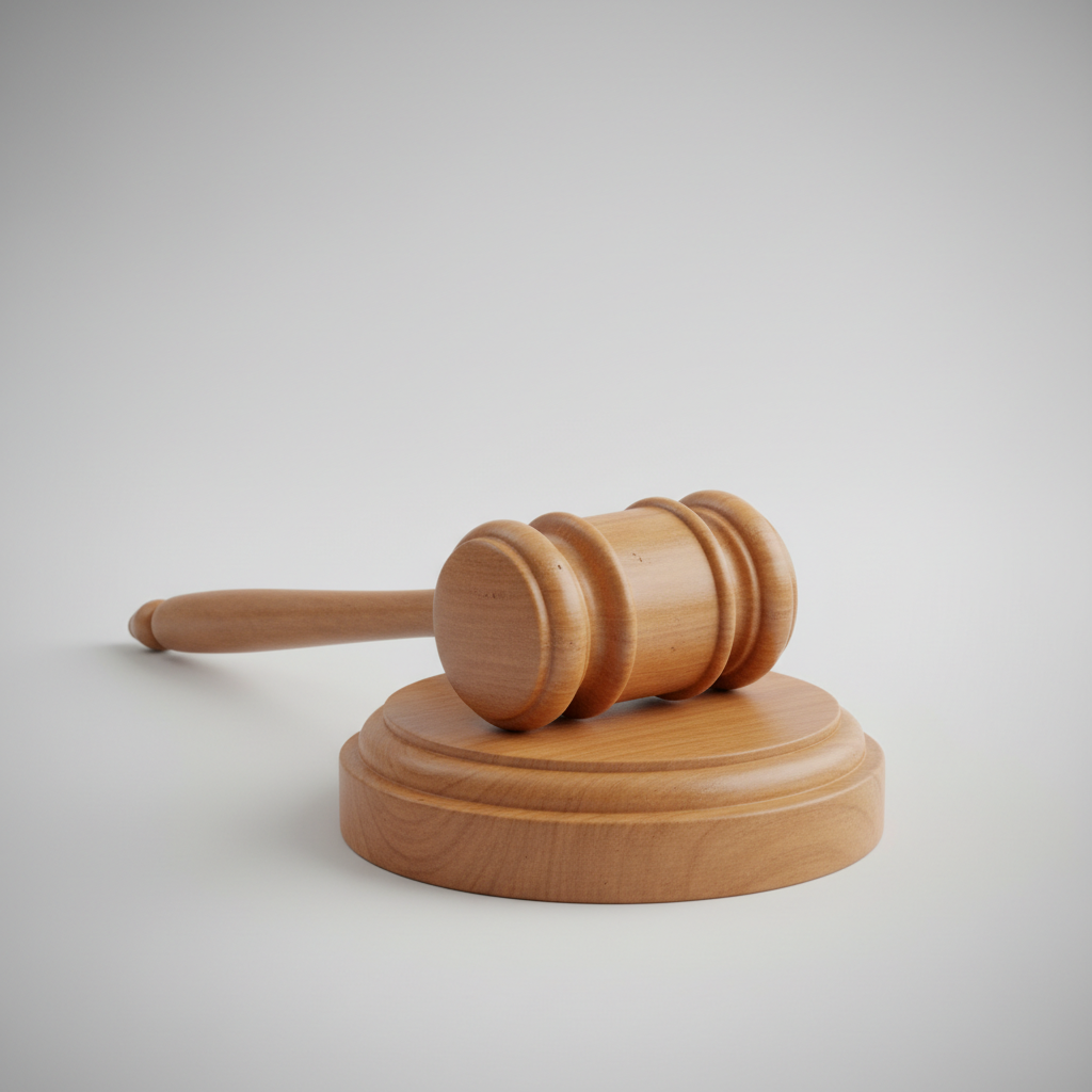 Judge gavel on sound block, law concept, neutral background