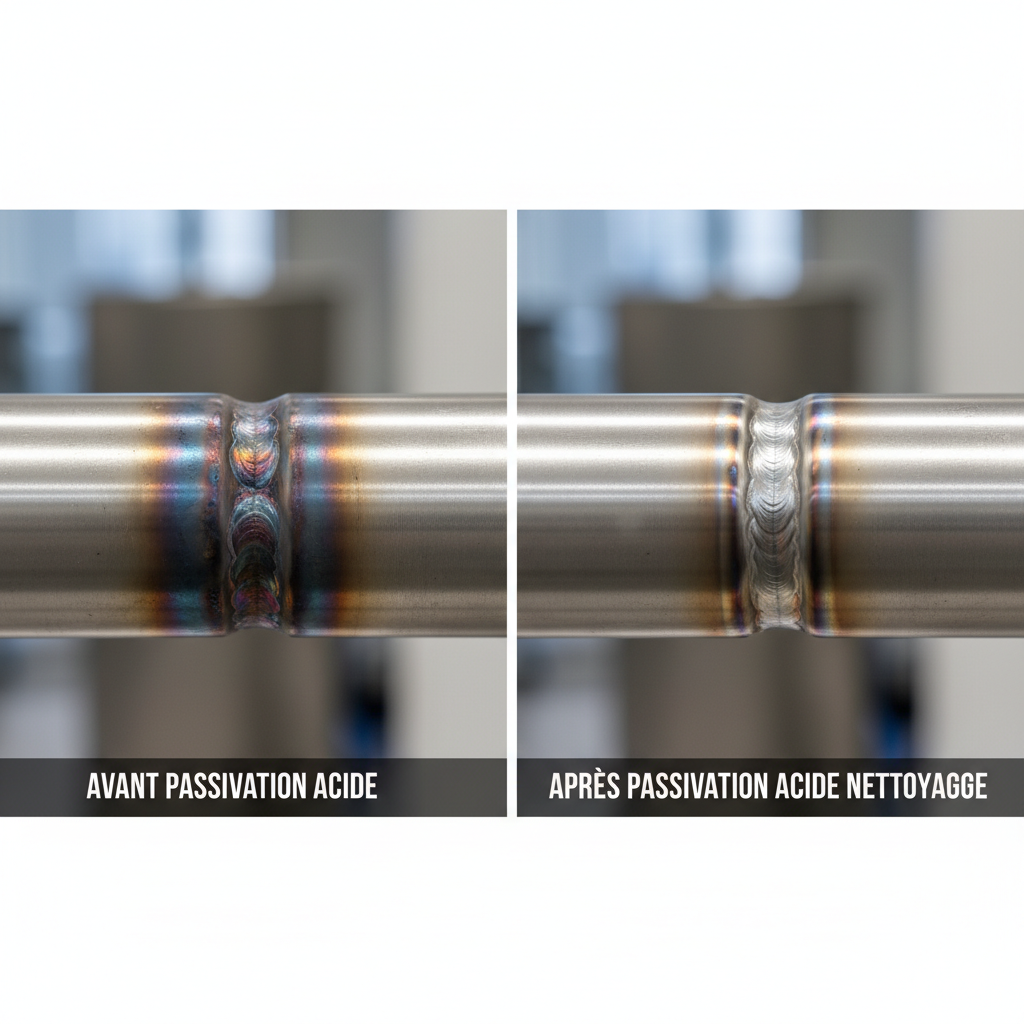 comparaison soudure inox avant et après passivation acide nettoyage