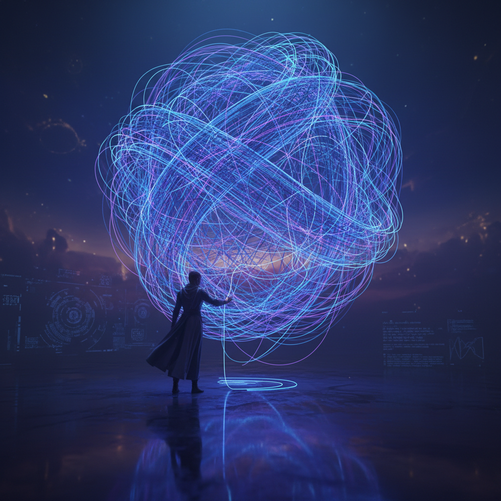 Conceptual image of a person navigating a complex maze or untangling a knot, symbolic of problem solving and challenges.