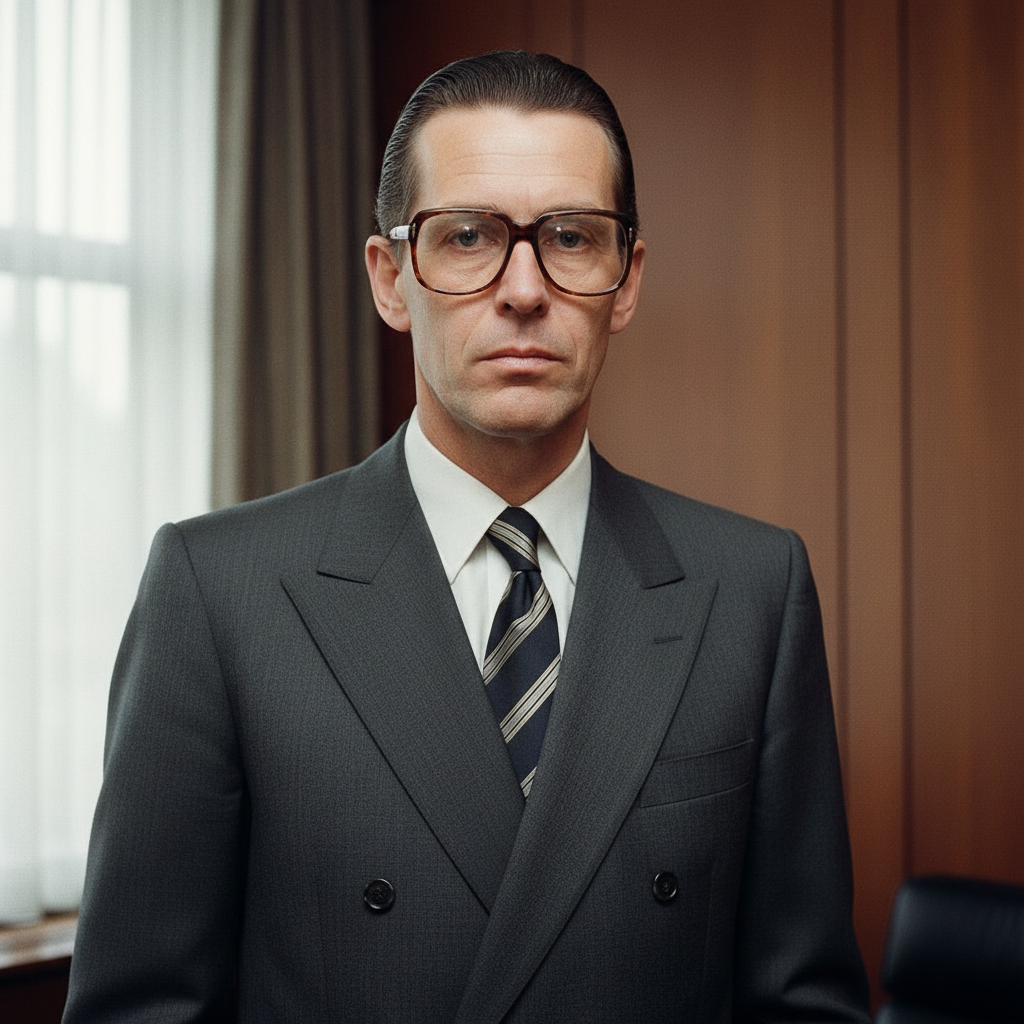 Klaas Bruinsma, tall dutch man, glasses, serious, 1980s style