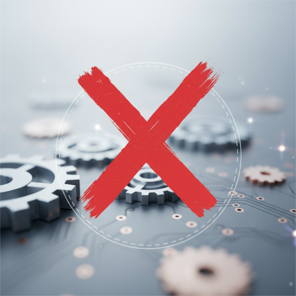 Conceptual image representing a failed quality test, red cross stamp or rejected mark style, professional and clean