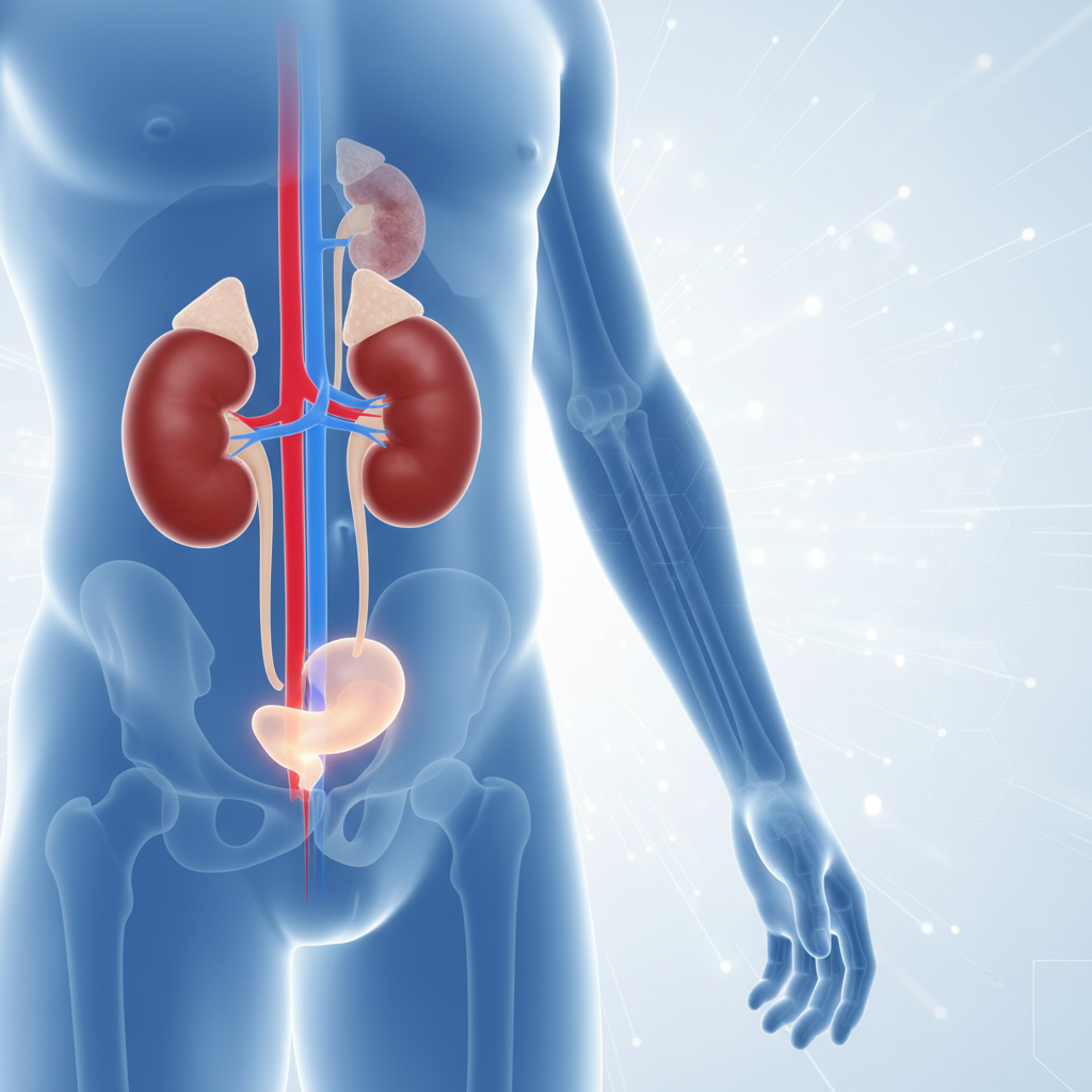 Medical illustration of a kidney transplant concept, 3D style, clean and bright