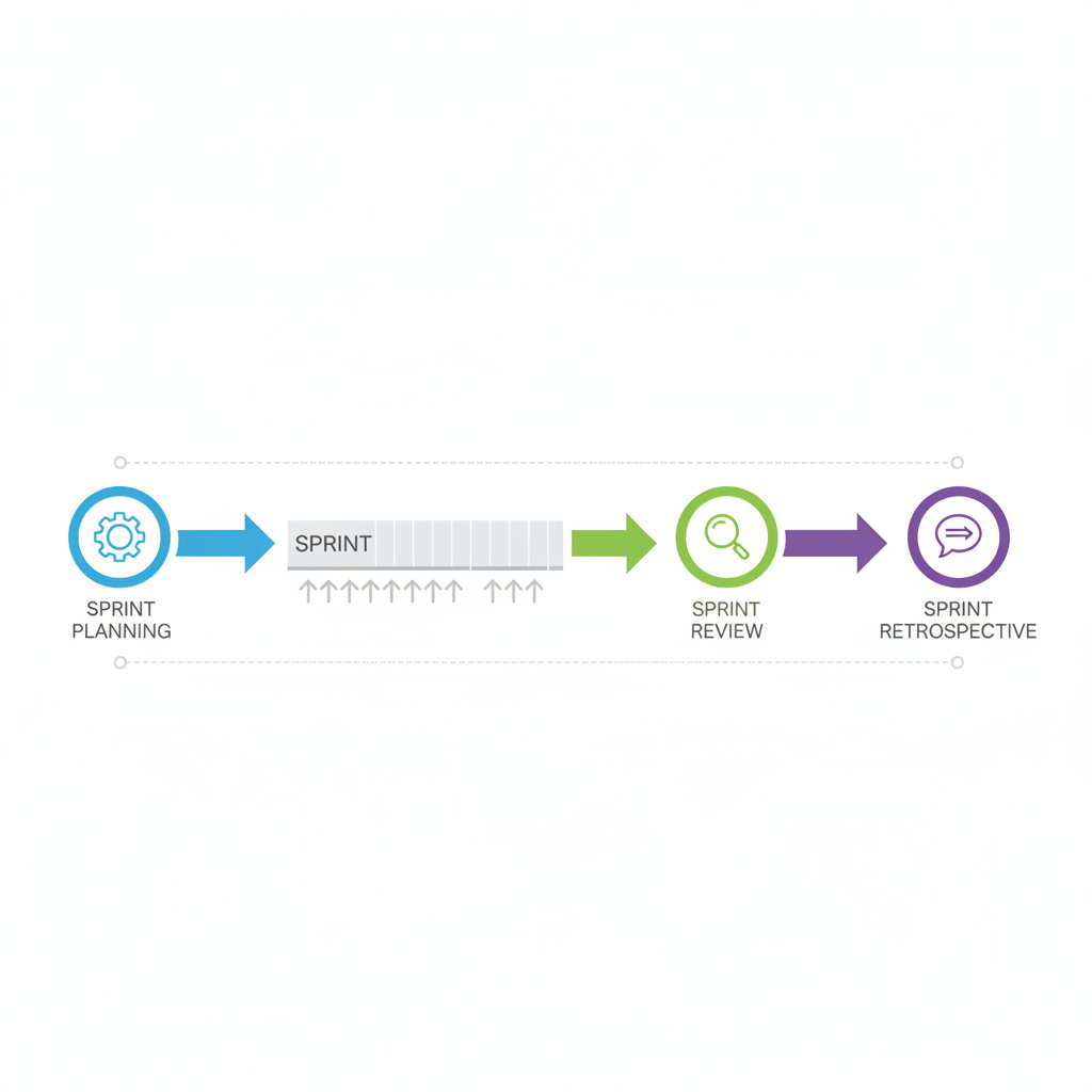 agile sprint timeline infographic, sprint planning then sprint review then sprint retrospective, clean vector graphics, timeline visualization