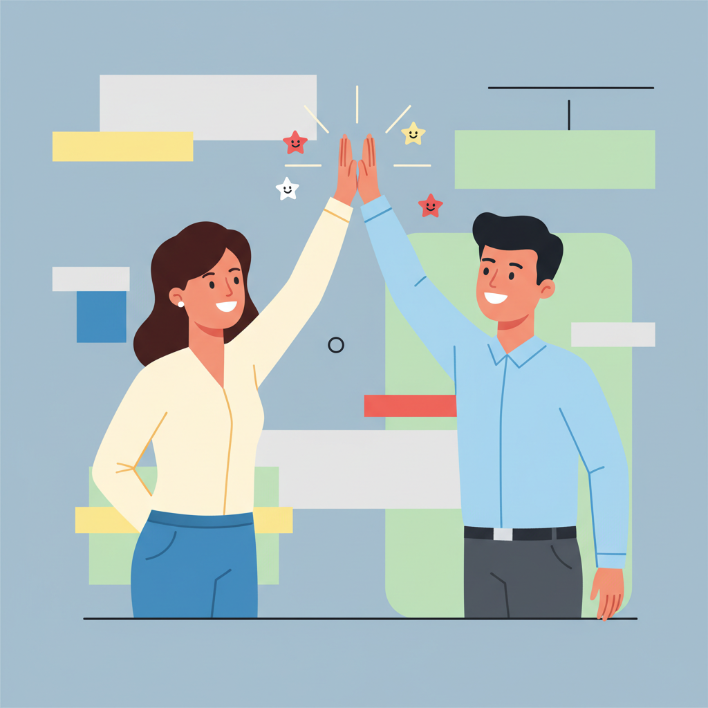 Happy high five office colleagues illustration flat style
