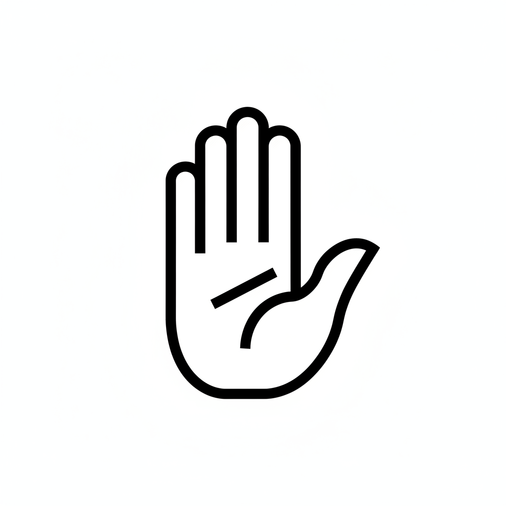 Iconic hand gesture for stop or refusal, minimal line art, bold lines